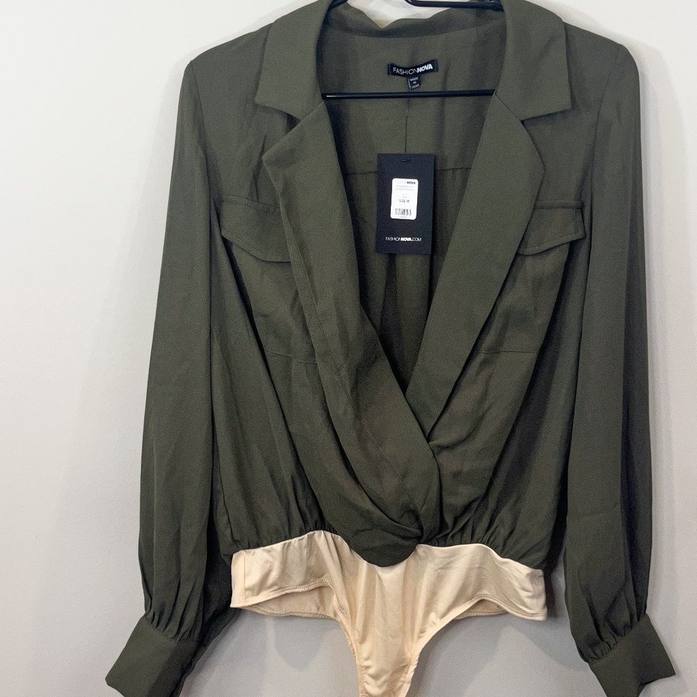 BRAND NEW Army Green Blouse Bodysuit, Size M